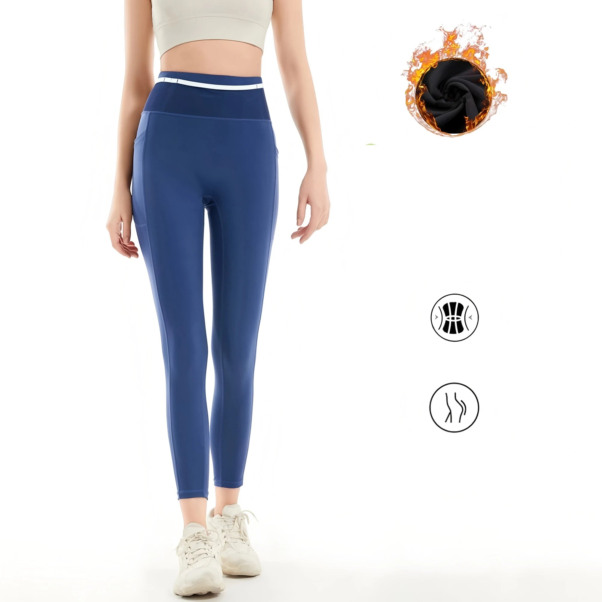 Women Winter Warmer Compression Running Pants Cycling Leggings Outdoor Sports Hiking Yoga Riding Hiking Tennis Tights Pockets