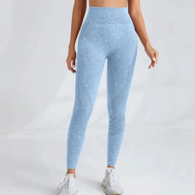Women Seamless Gym High Waist Yoga Pants Hip Lifting Outdoor Sports Tight Waist Letter Sand Washed Pants Exercise Yoga Leggings