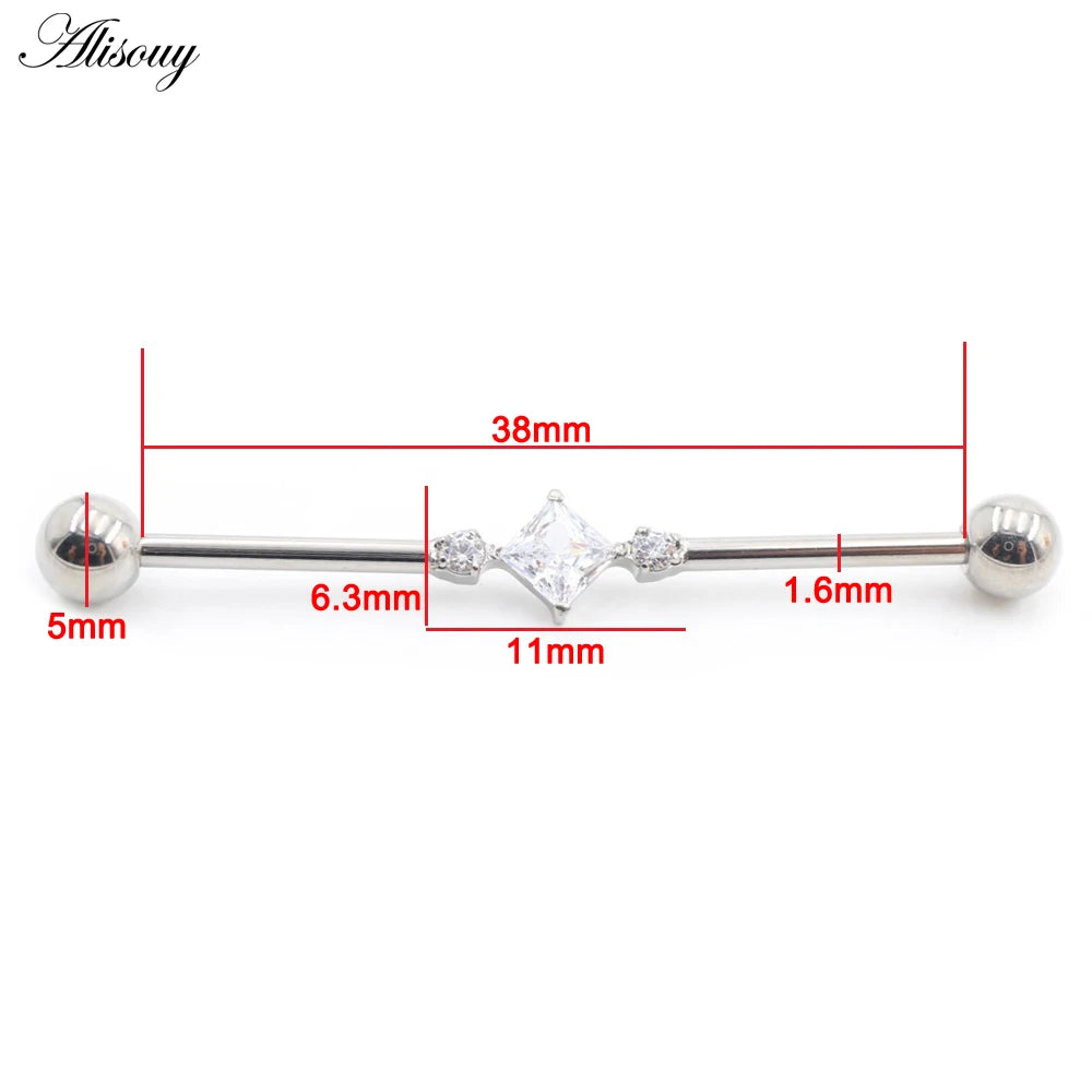 1PC Titanium Heart Triangle Water Drop Zircon Piercing Industrial Barbell Bar Scaffold Ear Cartilage Helix Earring Body Jewelry