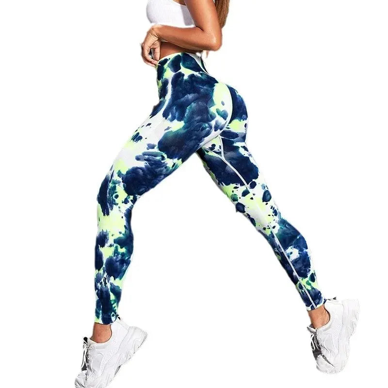 Seamless Drip Dyeing Bleached Sports Tights Women's Roll Control Push Up Elastic Yoga Pants Fitness Gym Fitness Tights Running T