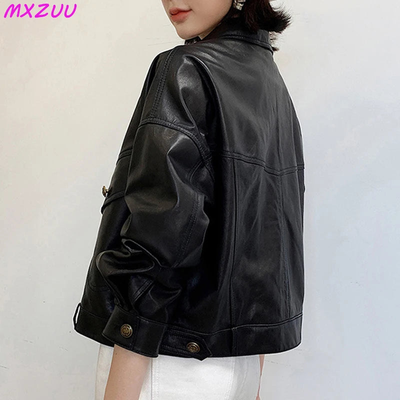 Khaki Genuine Leather Jacket Winter Coat Women Sheepskin Short Casual All-match Show Thin Locomotive Small Chaqueta Jassen Dames