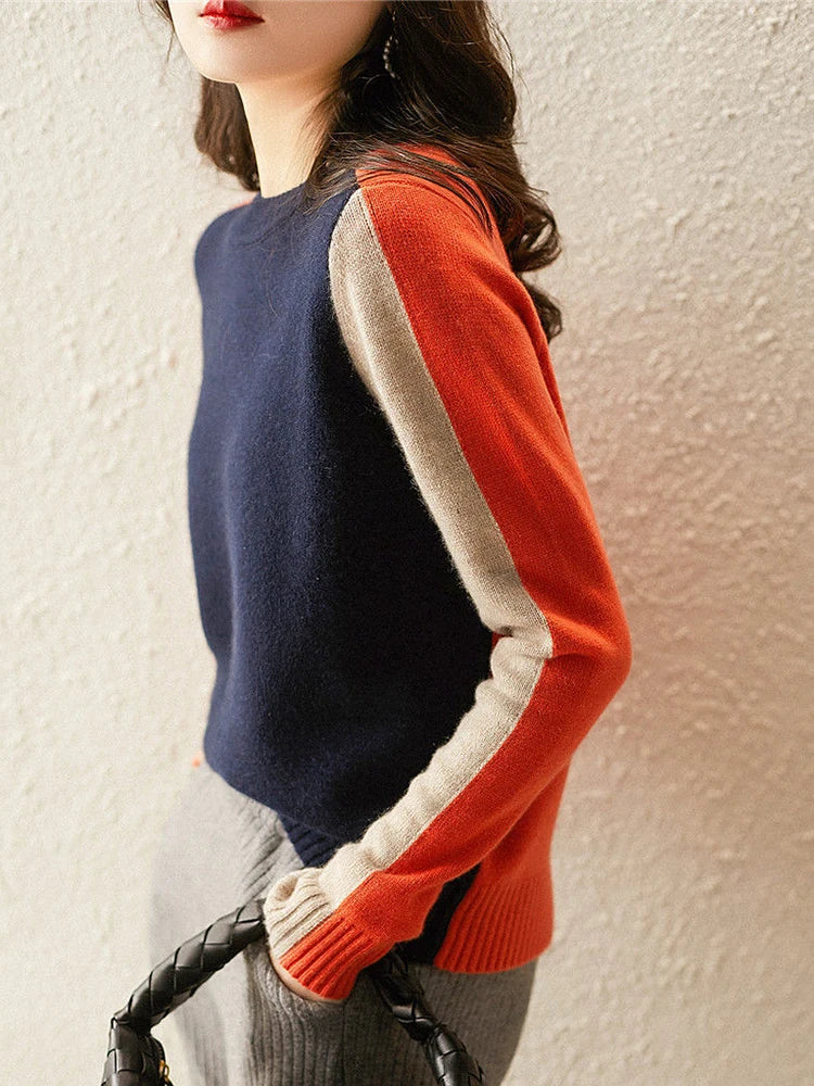 Sueter Mujer 2022 Autumn Winter Pullover Sweater Women Contrast Color Top Long Sleeve Sweaters Womens Clothing Ladies Knit Tops