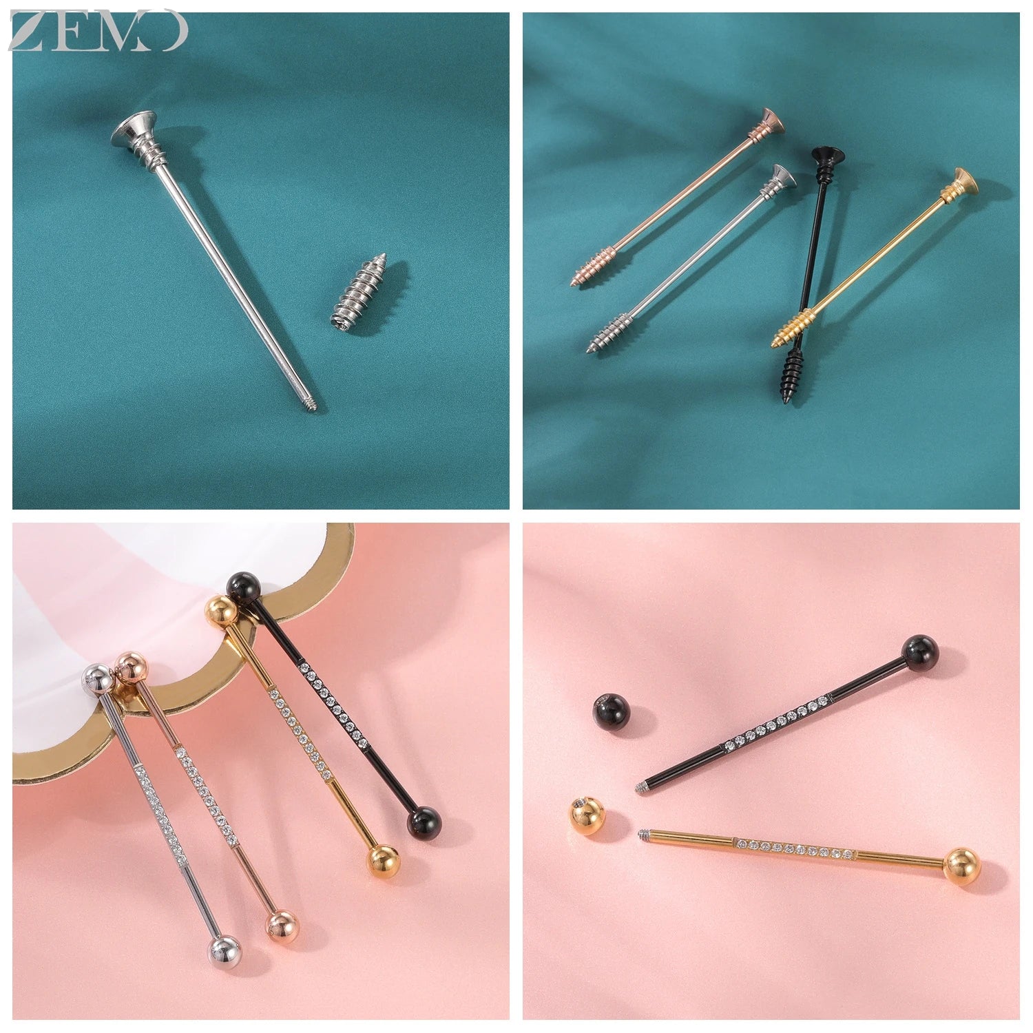 ZEMO 1 Piece 14G Stainless Steel Long Industrial Piercing Women Men 38MM Stud Earrings Barbell Taper Arrow Conch Helix Piercings
