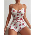 New Hot Sale Of The Season Heart Pattern Color Block Sleepwear Set with Slit in Front Strap Women's Vest Tops Non-Estitched Exte