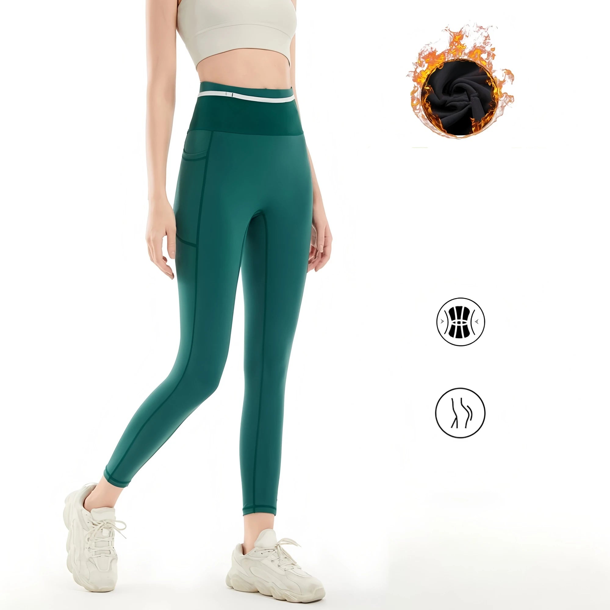 Women Winter Warmer Compression Running Pants Cycling Leggings Outdoor Sports Hiking Yoga Riding Hiking Tennis Tights Pockets