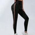 Black Tie-Dye Cutout High-Waist Yoga Pants Butt-Lifting Stretch Fitness Leggings Sports Slim-Fit Base Layer Leggings