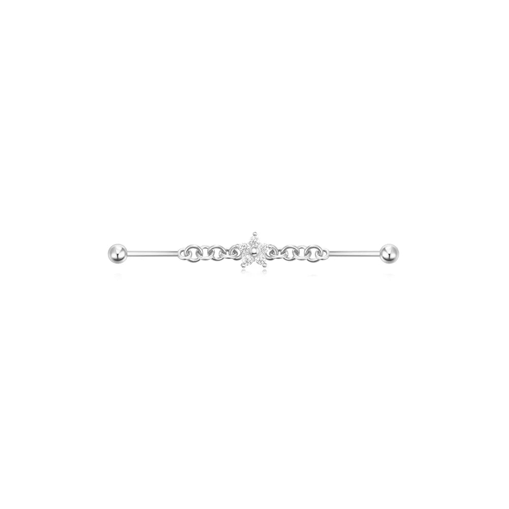 CANNER 925 Sterling Silver Devil's Eye Five Petals Zircon Chain Barbell Piercing Women Ins Butterfly Octagonal Star Earring