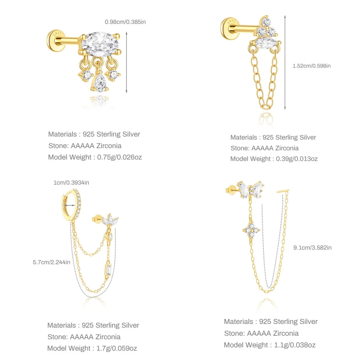 ROXI 925 Sterling Silver Heart/Geometric/ Butterfly Tassel For Women Allergy-proof 18K Gold Plata Piercing bijoux femmes