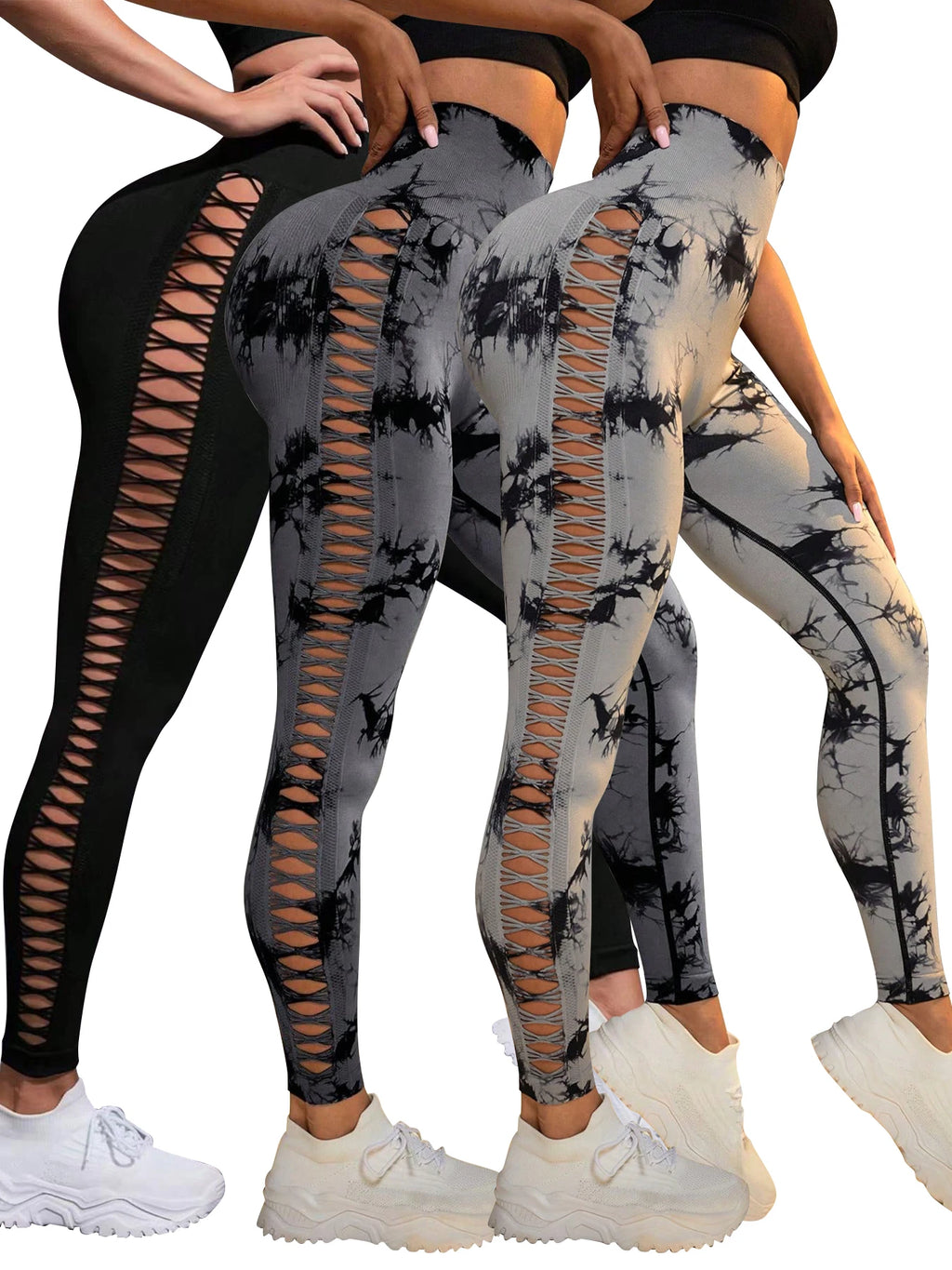 Women's Seamless Hollow Out Tie-Dye High-Elastic Compression Workout Leggings, For Yoga & Fitness