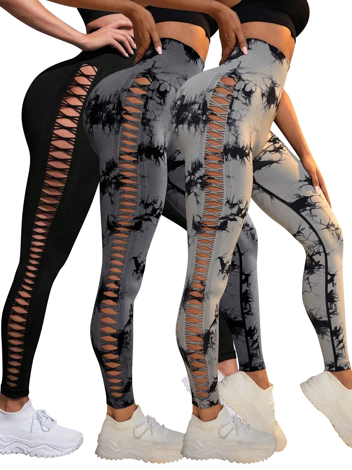 Women's Seamless Hollow Out Tie-Dye High-Elastic Compression Workout Leggings, For Yoga & Fitness