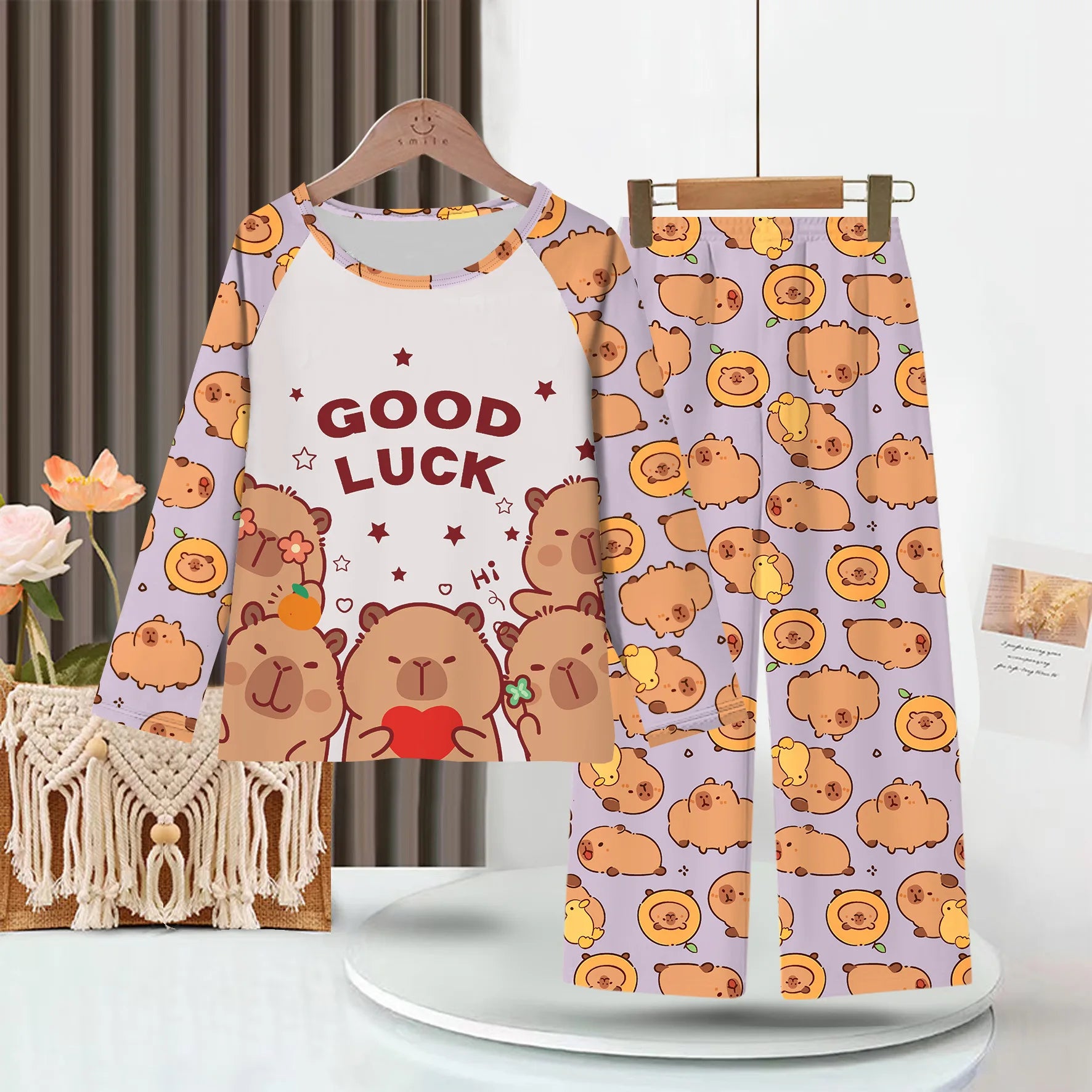 Girls Capybara Pajamas Set Full Sleeve Children Sleepwear Kids Pyjamas Suits for Teenager Boys Pijama Capibara Home Wear Clothes