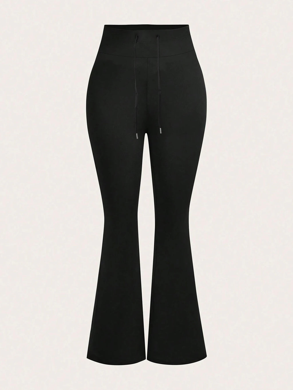Women's Black High Waisted Bell-bottom Pants 2026 Spring Drawstring Waist Stretchy Skin-friendly Breathable Casual Daily Trendy