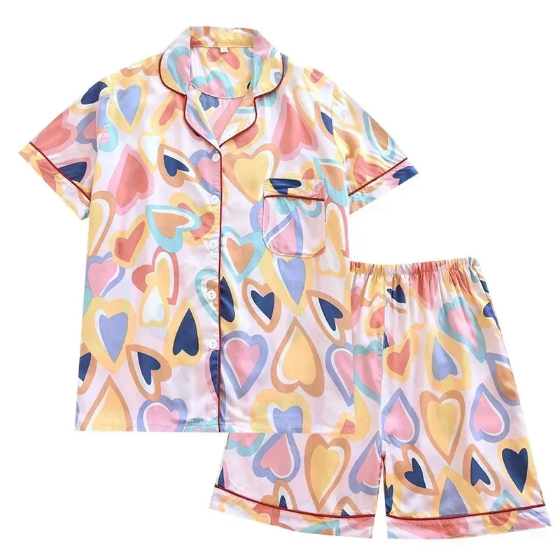 Women's Pajamas Set Short-sleeved Shorts Home Pijima Loose Two-piece Suit for Home Sleepwear Printed Plus Size Female Pijima