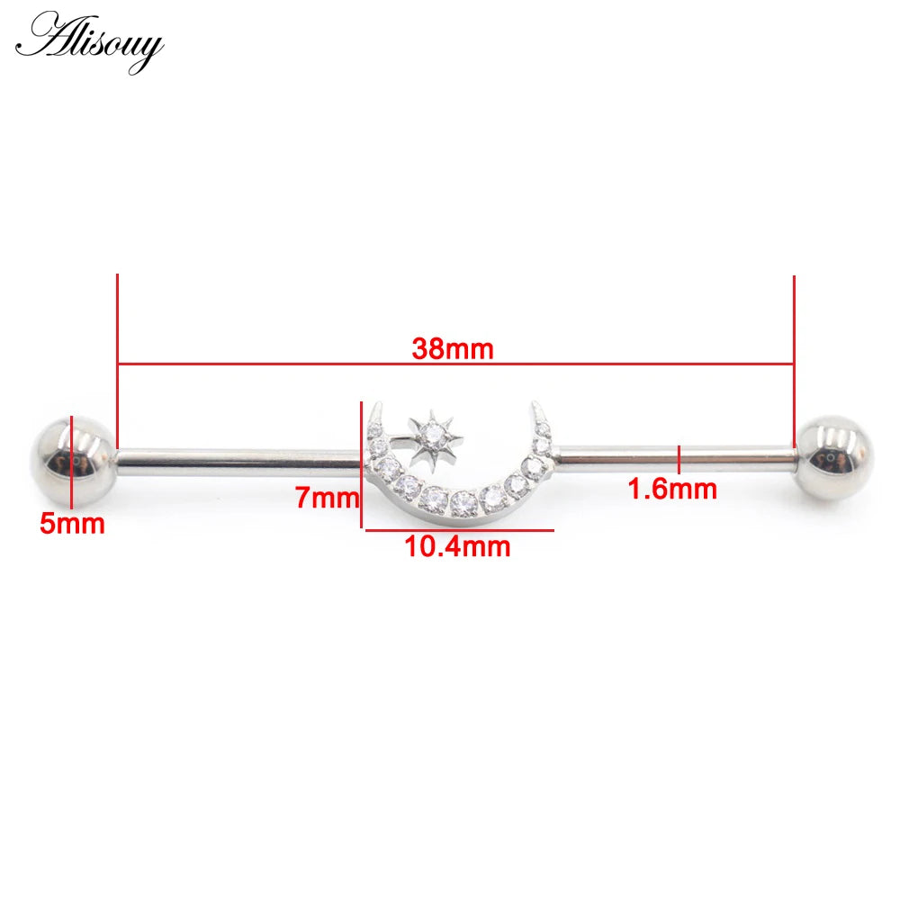 1PC Titanium Heart Triangle Water Drop Zircon Piercing Industrial Barbell Bar Scaffold Ear Cartilage Helix Earring Body Jewelry