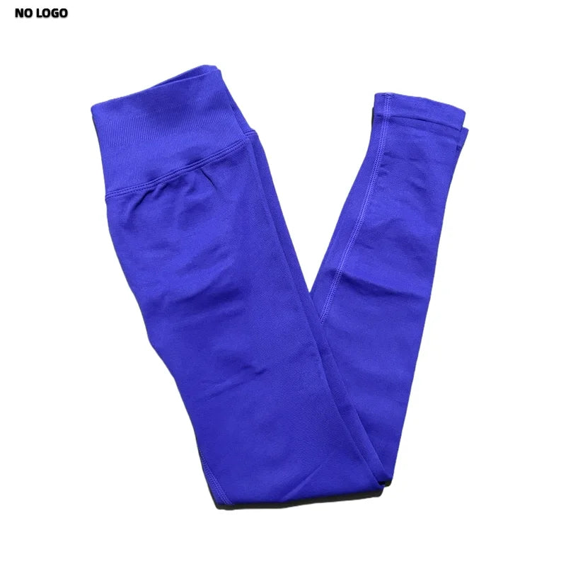 No Logo Woman Sports Leggings Seamless Yoga Long Pants Low Ribbed Band Fitness Sportswear Gym Exercise Tights Workout Leggings