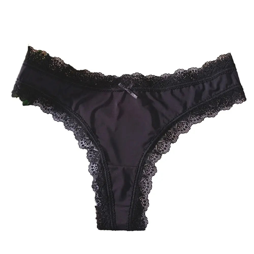 Comfortable Seamless Ice Silk Panties Cotton Crotch Thong Lace Bow Briefs Underwear Low Waist Women's Summer Panties Girl