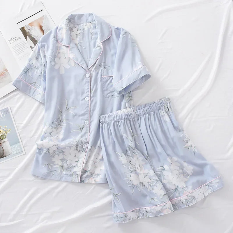 Women's Pajamas Set Short-sleeved Shorts Home Pijima Loose Two-piece Suit for Home Sleepwear Printed Plus Size Female Pijima