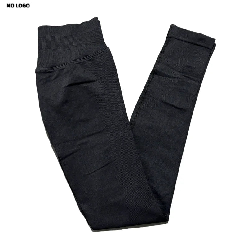 No Logo Woman Sports Leggings Seamless Yoga Long Pants Low Ribbed Band Fitness Sportswear Gym Exercise Tights Workout Leggings