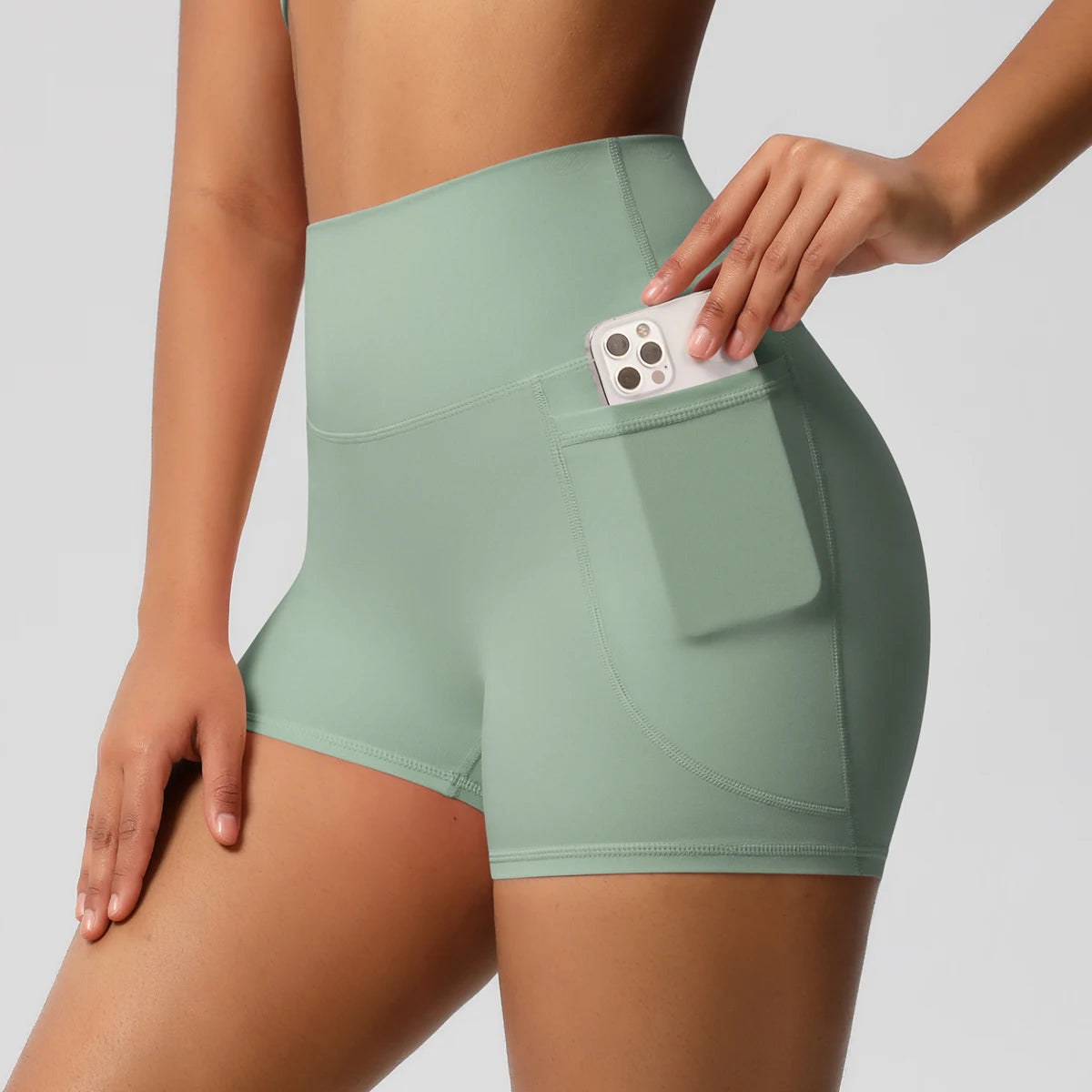 Solid Color Yoga Pants With Pockets Quick Drying High Waisted Gym Push Up Yoga Shorts for Woman Breathable Workout Fitness Short