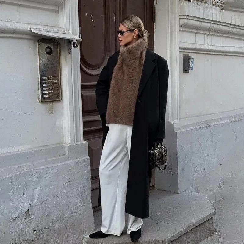 2025 Brand Fashion Warm Faux Fur Sable Vest Crop Top Autumn Winter Turtleneck Faux Mink Fur Tank Tops Sleeveless Jacket Coat