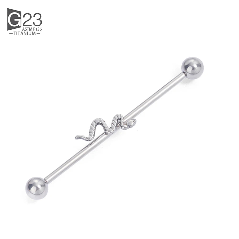 14G 38mm G23 Titanium CZ Industrial Feather Barbell Ear Cartilage Helix-Conch Piercing Bar Earring Stud Body Jewelry