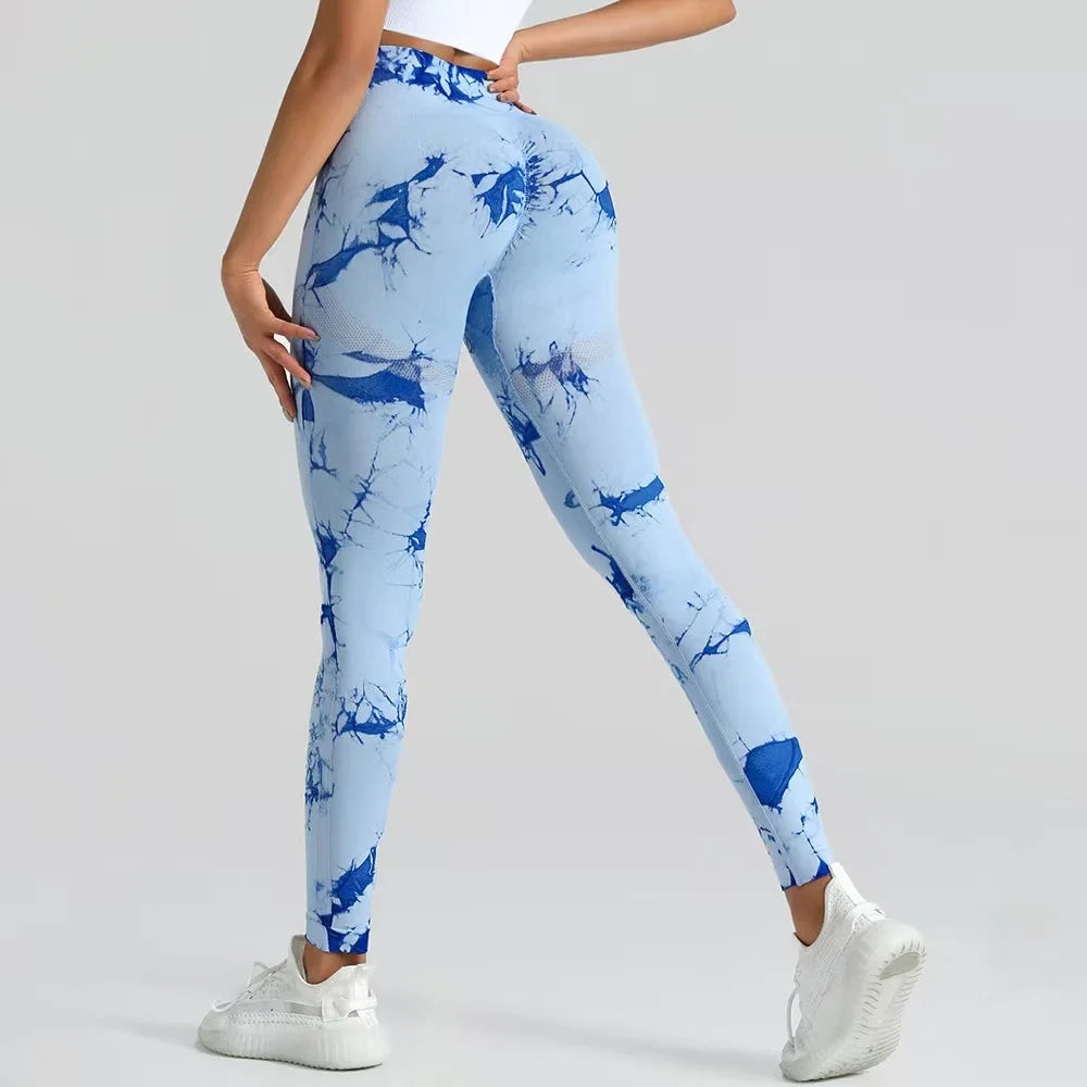 Seamless Tie-Dye Yoga Pants High Waist Peach Booty Leggings for Women - Print Workout Tights Butt Lifting Fitness Cross-Border