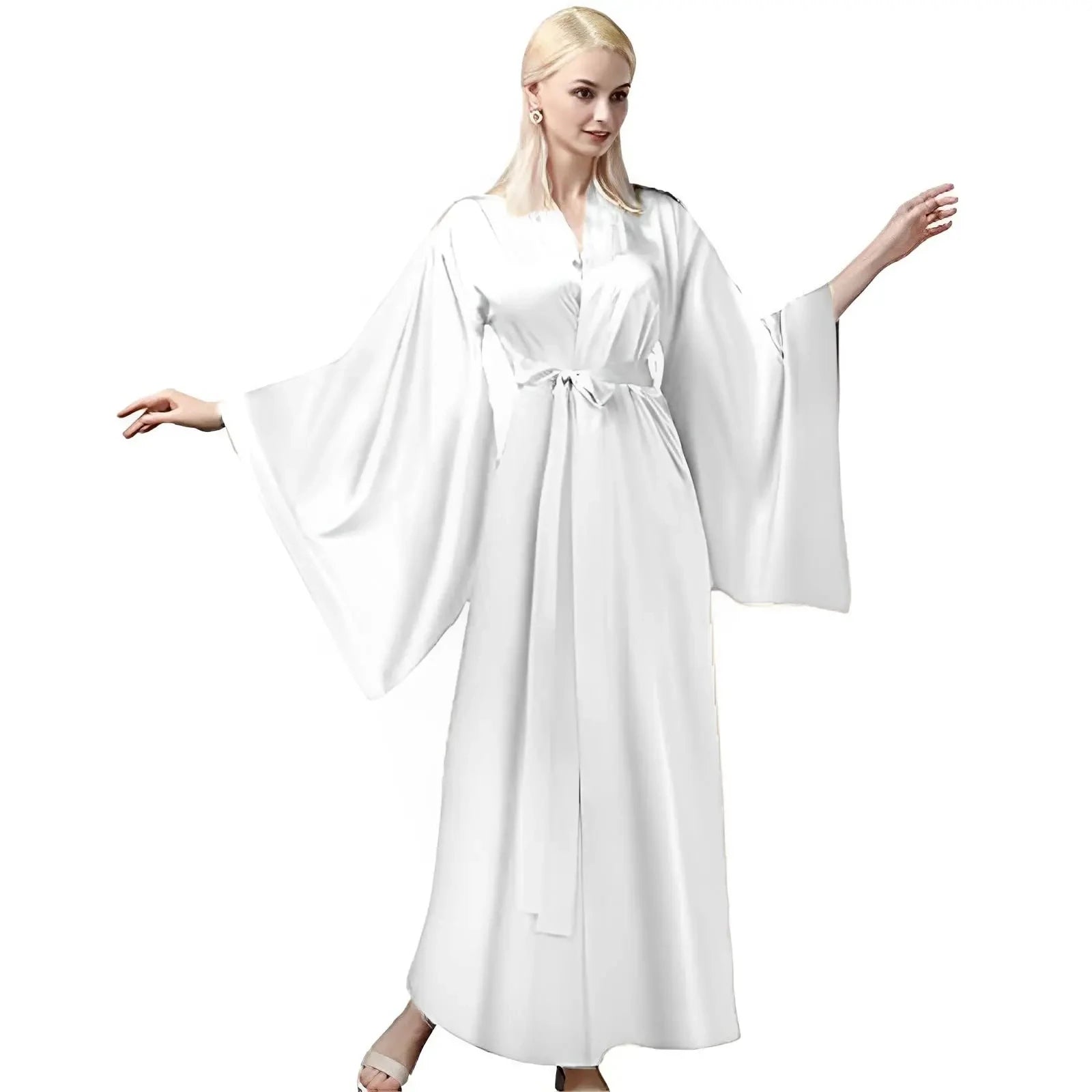 Modern Silk Nightdress Women Bridal Belt Night Dresses Sexy Gloss Wide Sleeve Sleepwear Nightwear Sand Boudoir Dress Plus Size