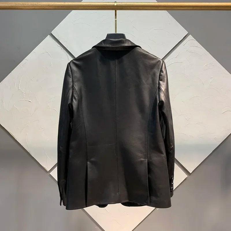 Real Sheepskin Jacket Women Spring Autumn Genuine Leather Jackets Slim Single-breasted Leather Coat Casual Jaqueta Feminina SGG