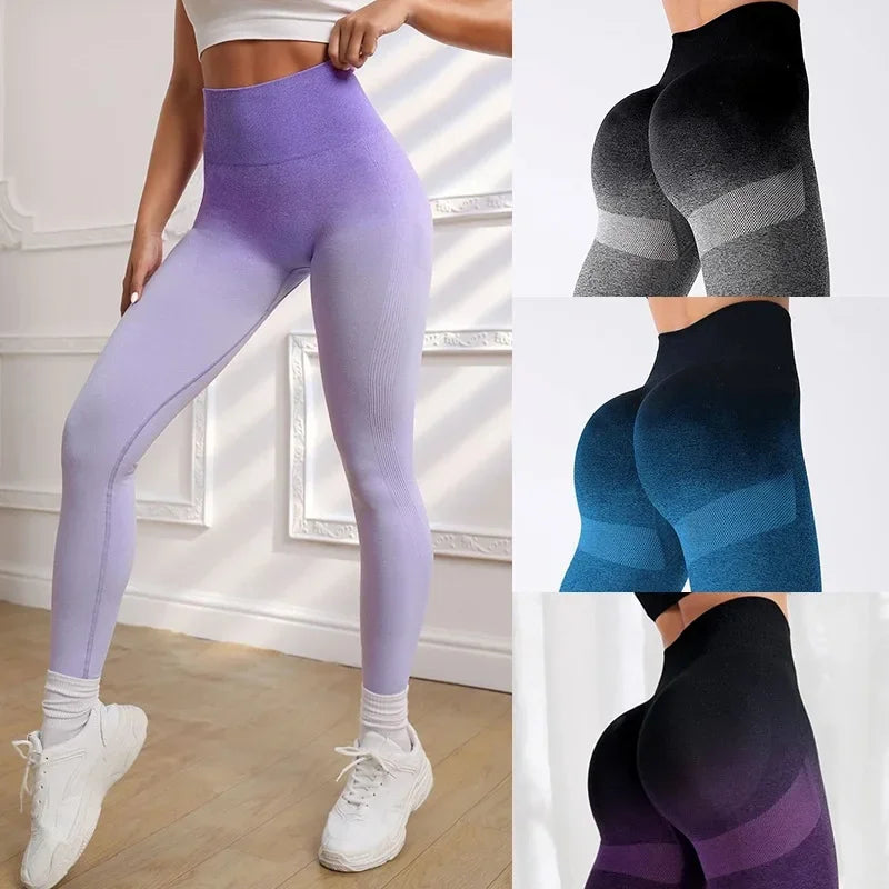 Green Fairy American-European Style Women's Seamless High-Waisted Slimming Sport Trousers Breathable Gradient Color Yoga Pants