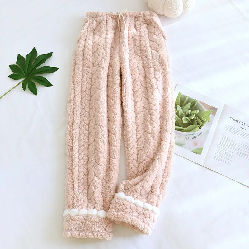 Winter Pajamas Home Pants For Women Elastic Trousers Loose Warm Thicken Fannel Pijamas Pants Sleepwear Printed Autumn Nightwear