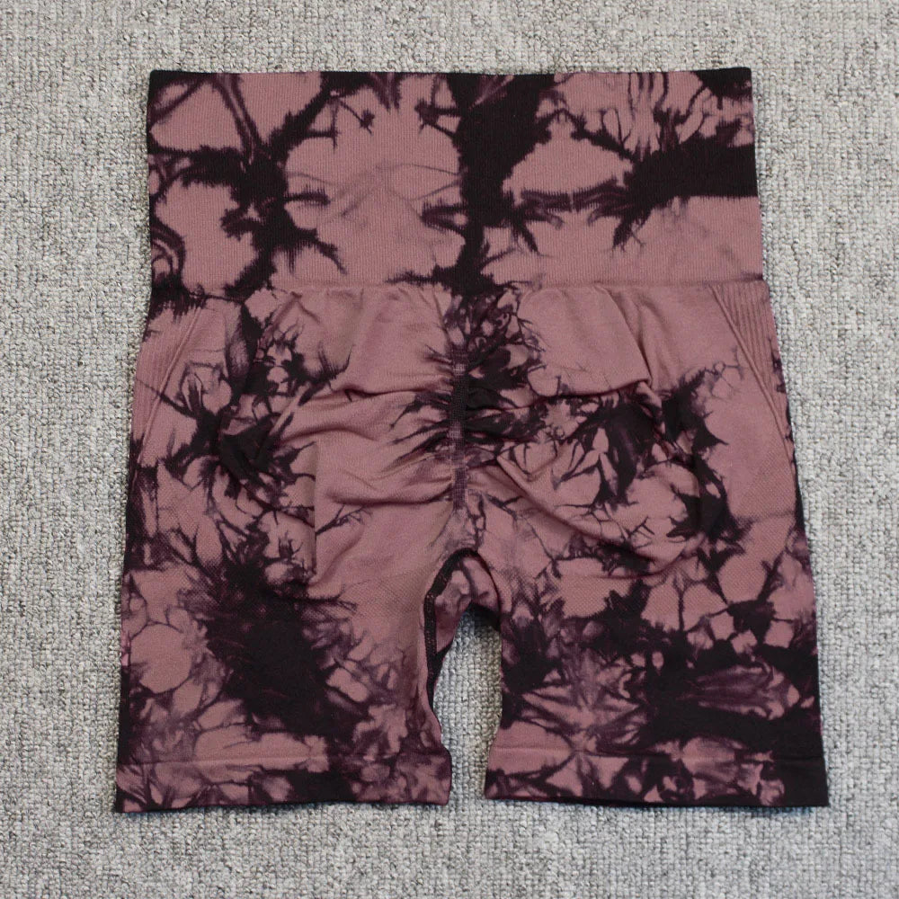 New Tie Dye Yoga Shorts Women Fitness Leggings Seamless Knitted Outdoor Running Sports Tights High Waist Butt Lift Elastic Pants