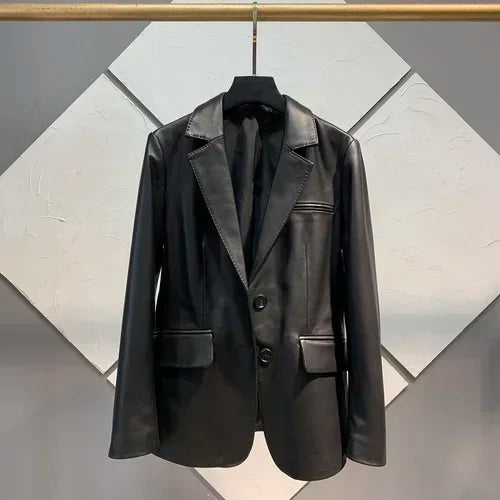 Real Sheepskin Jacket Women Spring Autumn Genuine Leather Jackets Slim Single-breasted Leather Coat Casual Jaqueta Feminina SGG