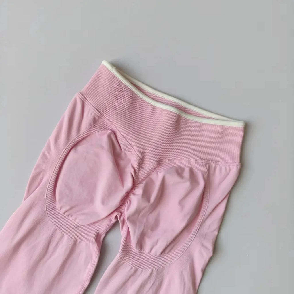 Women's Seamless Gym Solid Color Sports Pants White Edge Waist Tight High Waist Hip Lifting Yoga Pants Running Exercise Pants