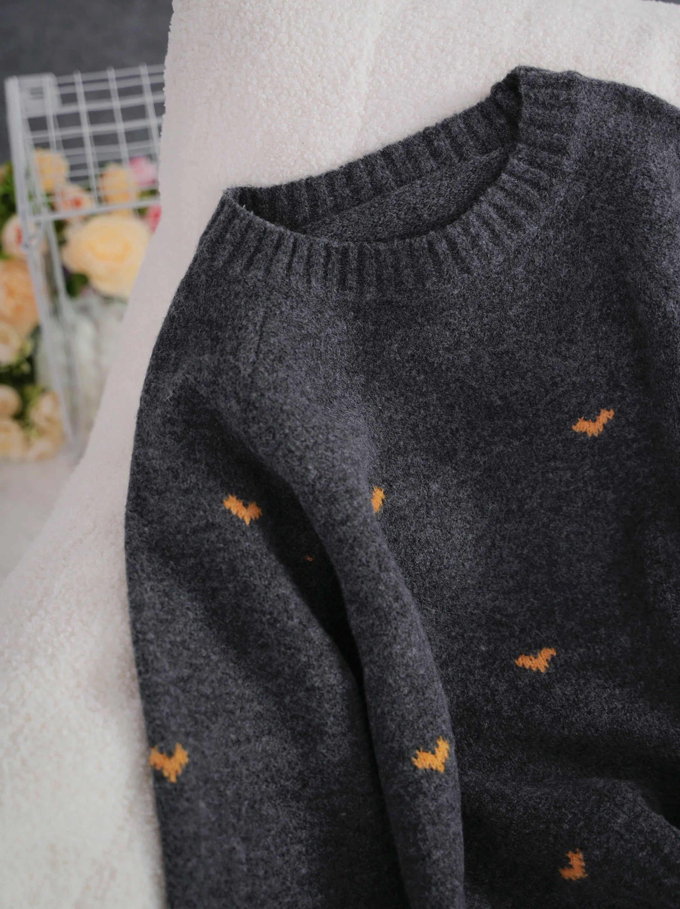 Valentine's Day Women's Crochet Sweater - Flying Bird & Heart Pattern Long Sleeve Pullover, Fall New Arrival Casual Streetwear