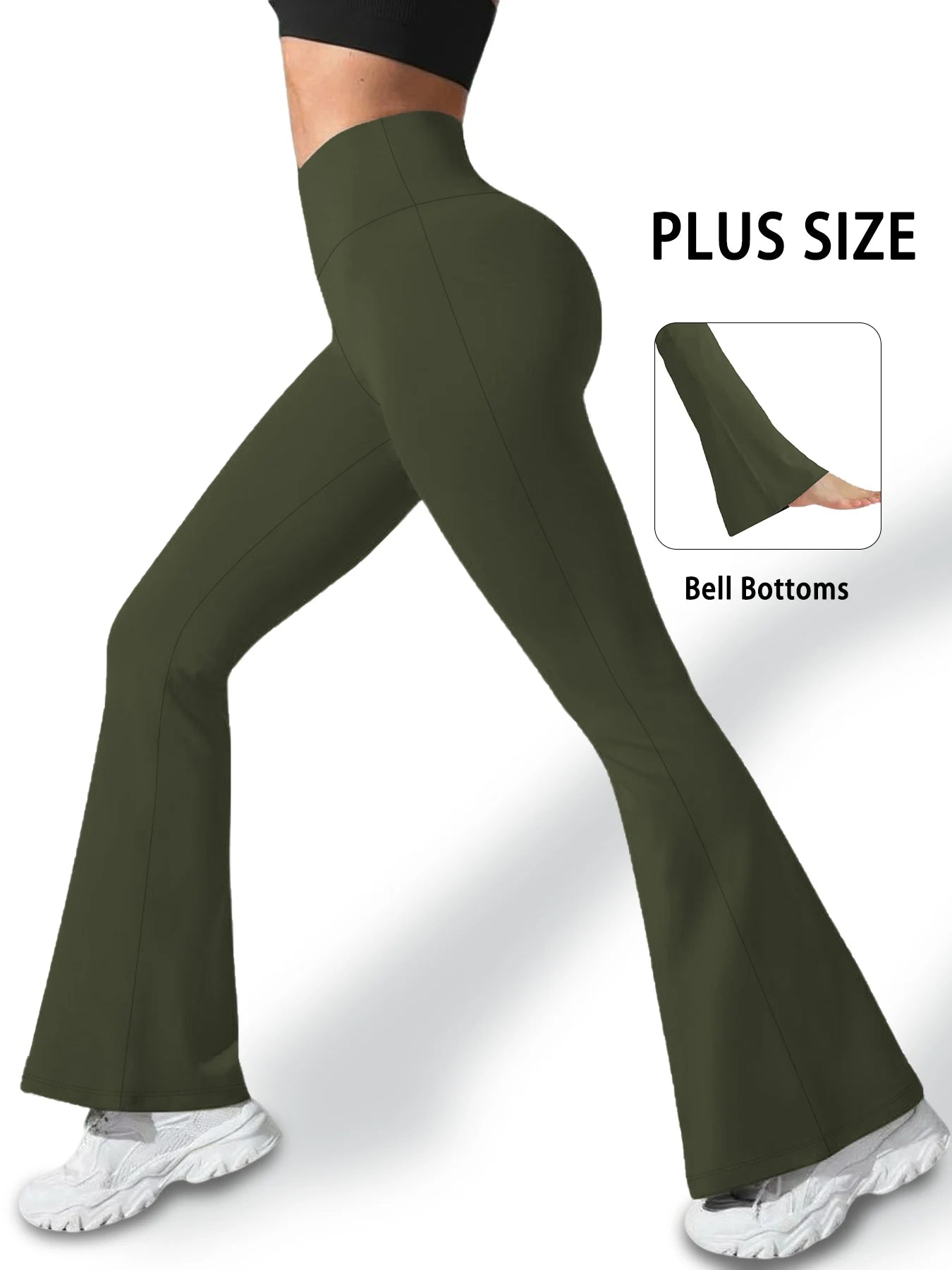 Plus Size Women's Super Soft High Waisted Flare Pants, Leggings Tummy Control Soft Bootleg Bell Bottoms Running
