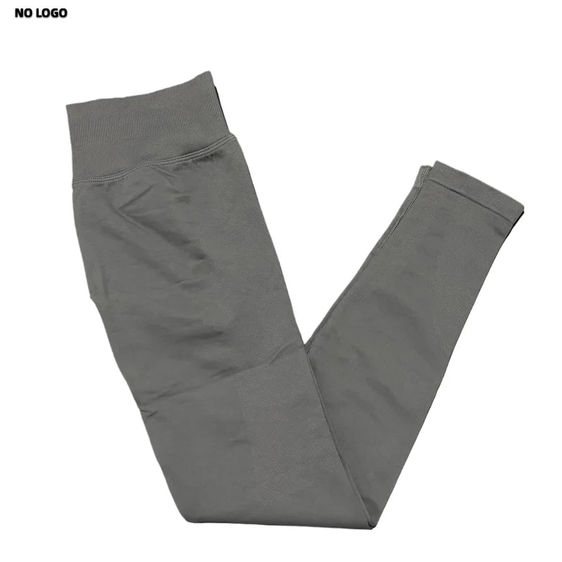 No Logo Woman Sports Leggings Seamless Yoga Long Pants Low Ribbed Band Fitness Sportswear Gym Exercise Tights Workout Leggings