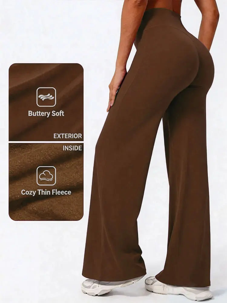 Mid Waist Yoga Straight Leg Pants Soft Wide LegTrousers Naked Feel Fitness Compression Leggings Pilates Running Sports Trousers