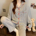 2PCS/Set Women's Long Sleeve Striped Pajama Set, Soft Breathable Loungewear, Casual Loose Fit Sleepwear for Girls