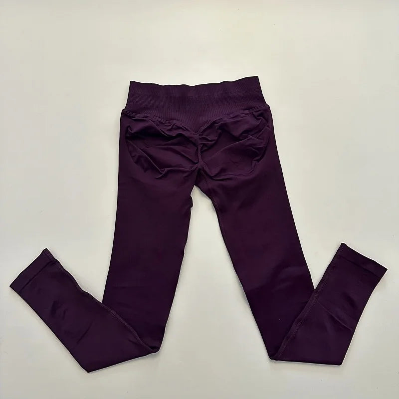 Yoga Leggings Women Low Ribbed Band Scrunch Bum Seamless Yoga Pants Gym Leggings Fitness Sweat Wicking Stretch Workout Tights