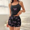 Summer Butterfly Print Milk Silk Chemise Short Set Casual Comfortable Home Wear Breathable Moisture Wicking Sleepwear