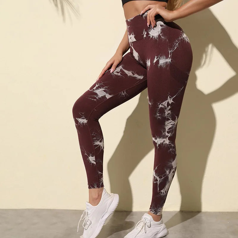 Gutashye Tie Dye Sport Leggings Women Gym Yoga Seamless Pants Sportswear Clothes Stretchy Hip Fitness Legging Activewear