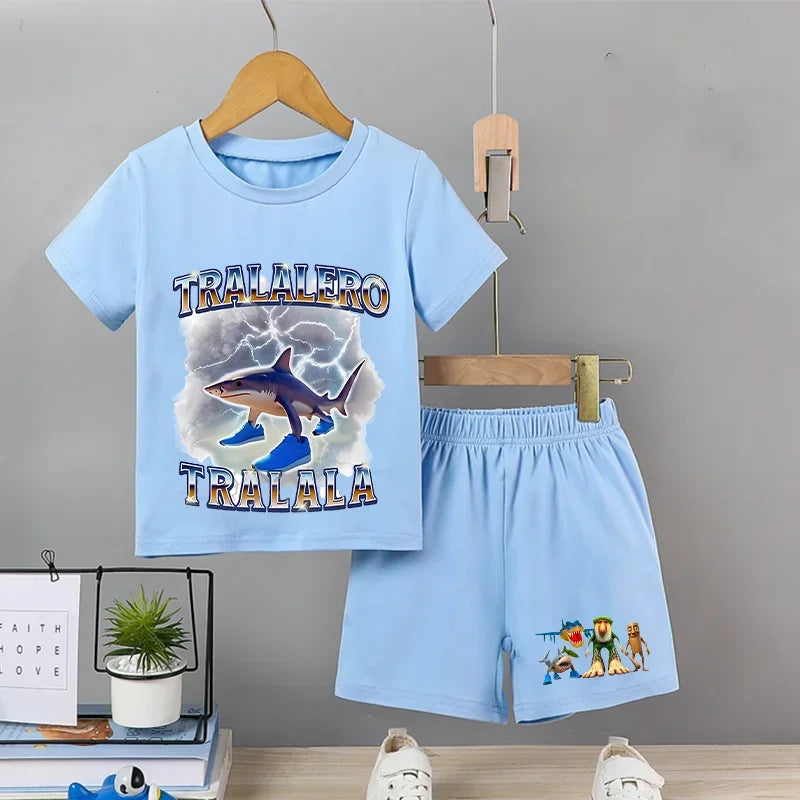 Italian Brainrot Pajama Sleepwear Child Funny Shark Tung Sahur Meme Cartoon Soft Pyjamas Set Nightgown Girl Boy Home Loungewear