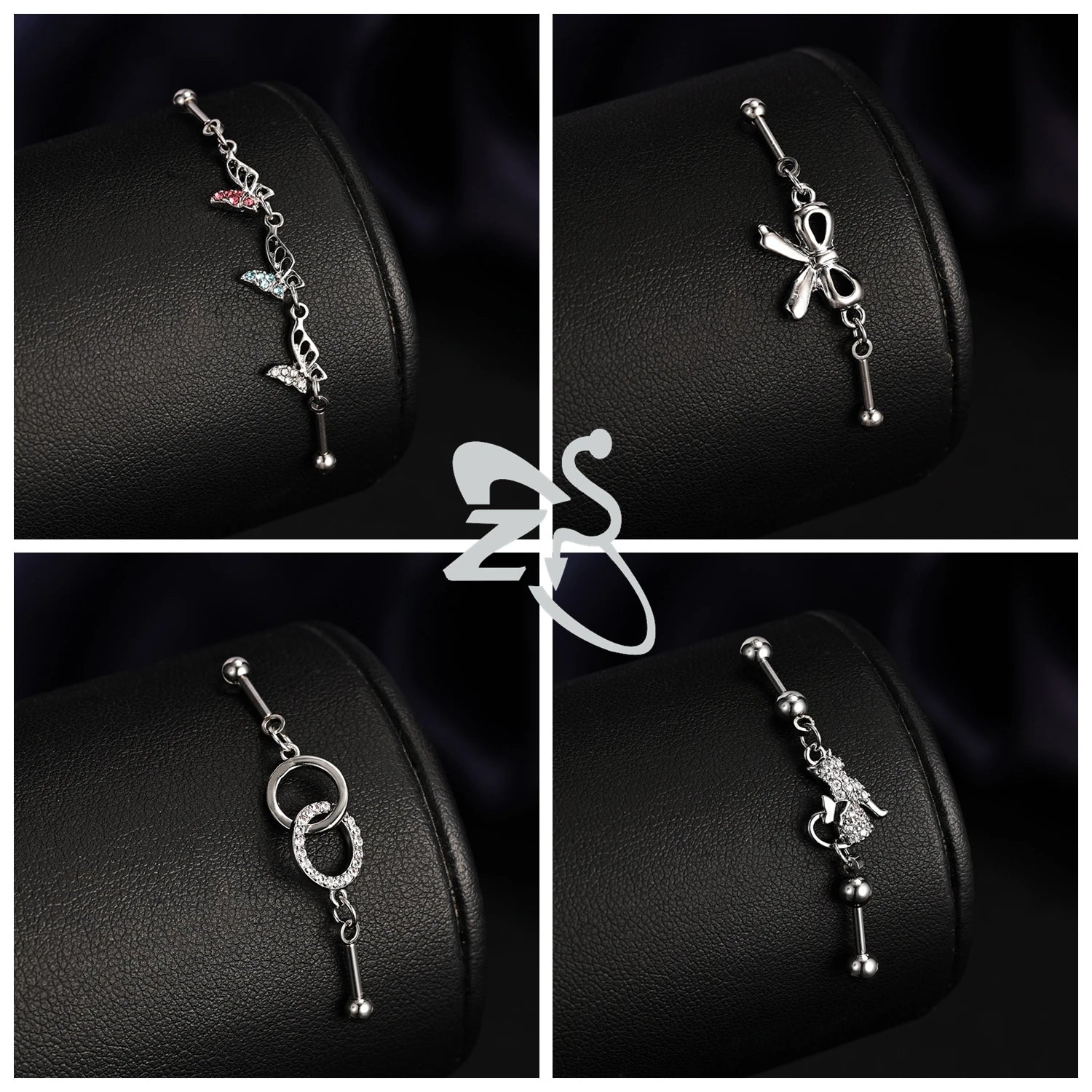 ZS 1 Piece 14/16G Stainless Steel Long Industrial Barbell Ring 22-52MM Butterfly Cat Cartilage Helix Earring Piercings Jewelry