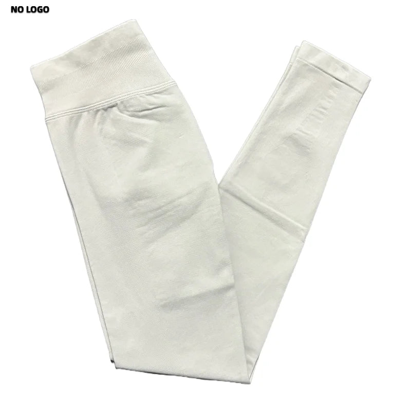 No Logo Woman Sports Leggings Seamless Yoga Long Pants Low Ribbed Band Fitness Sportswear Gym Exercise Tights Workout Leggings