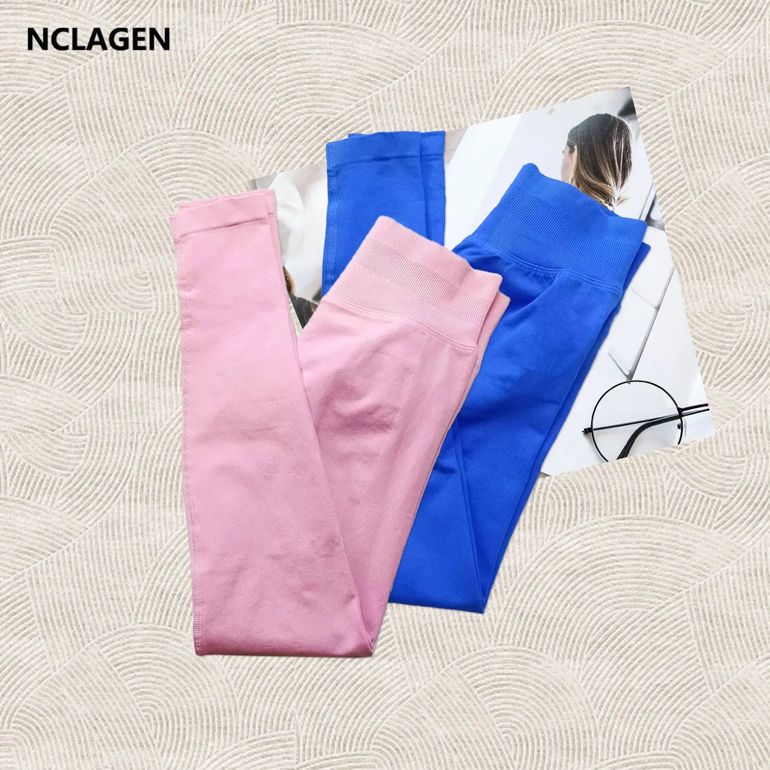 NCLAGEN Gym Seamless Leggings Woman 2PCS Low Rise Scrunch Booty Sports Tights Workout Clothes Push-up Fitness Pilates Yoga Pants