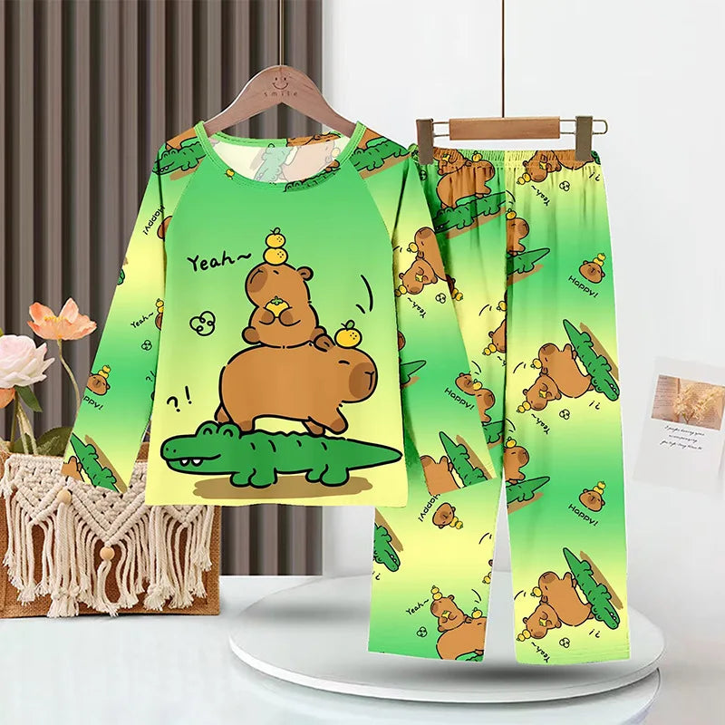 Girls Capybara Pajamas Set Full Sleeve Children Sleepwear Kids Pyjamas Suits for Teenager Boys Pijama Capibara Home Wear Clothes