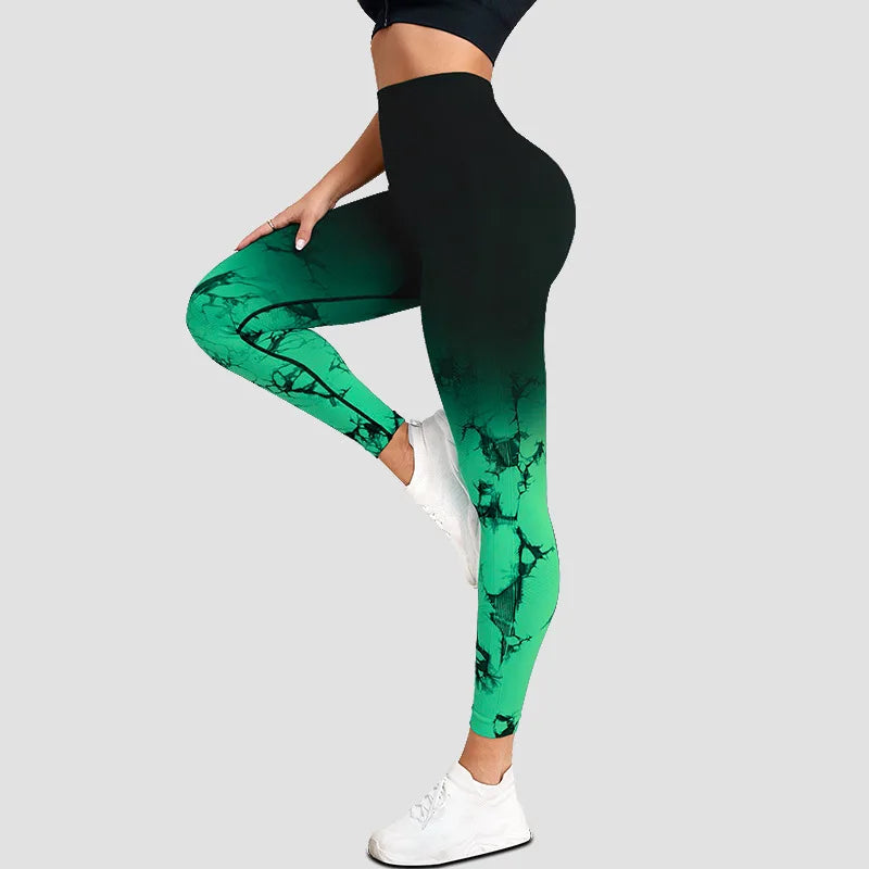 Tie-dye gradient yoga pants, women's sports tights, hip-lifting high-elasticity fitness hanging dye running pants