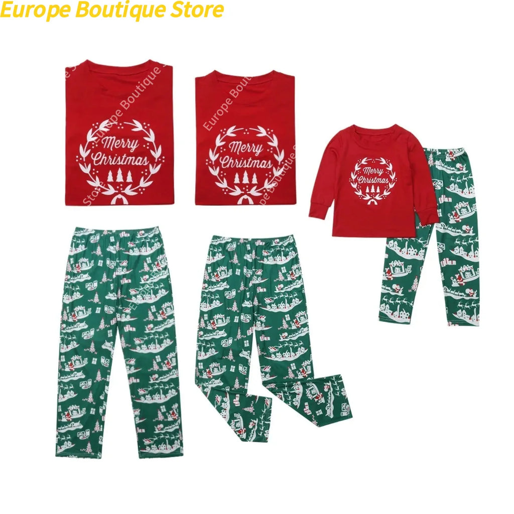 Mom Dad Kids Christmas Print Pajamas Set 2 Piece Pyjama Xmas Family Look Sleepwear Xmas Family Matching Outfits Pjs Loungewear