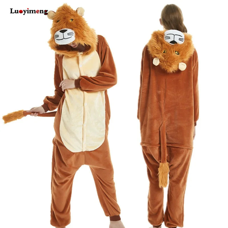 Adults Animal Onesies Unicorn Pajamas Couple Sleepwear Women Men Winter Unisex Kigurumi Costumes Cartoon Flannel Rabbit Pajamas