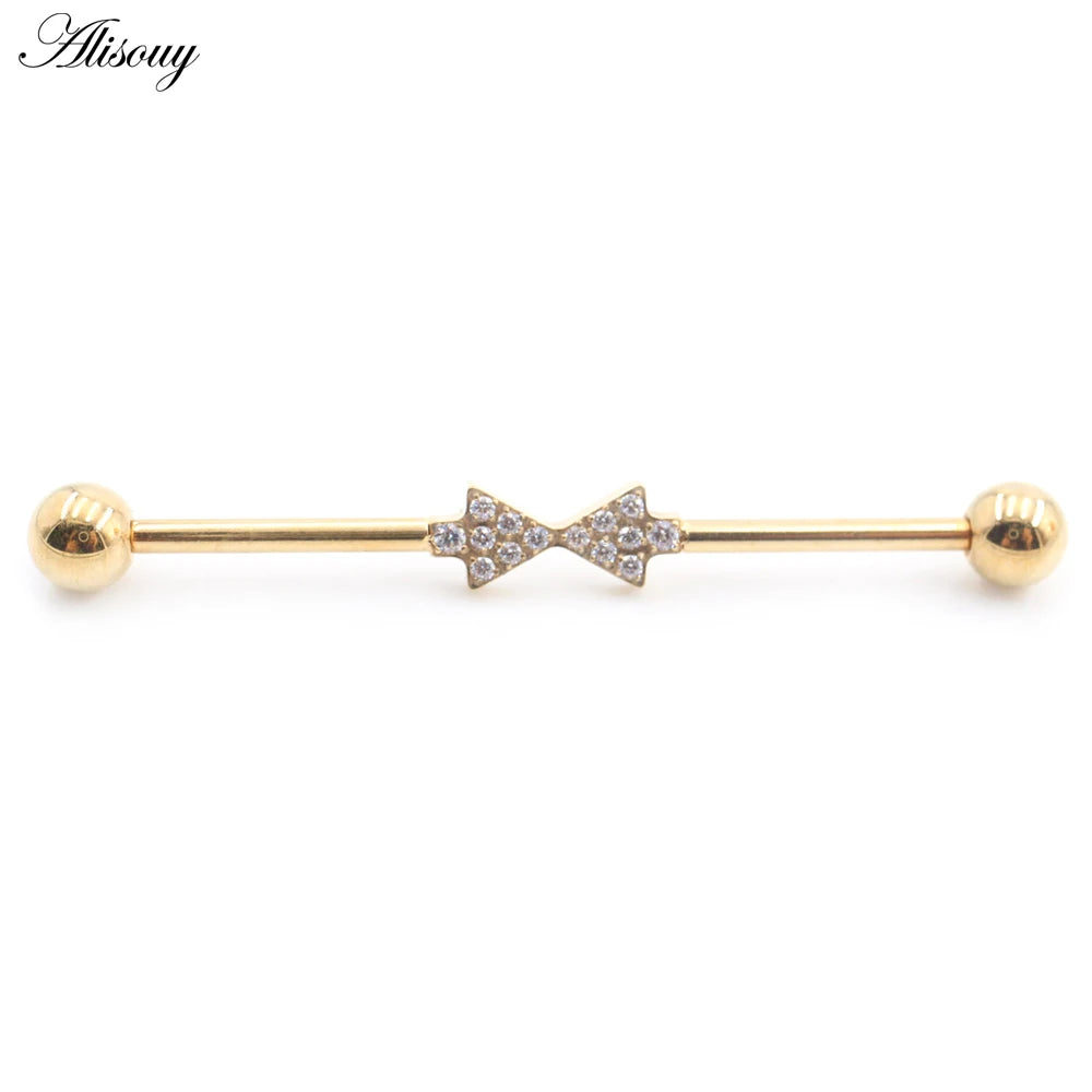 1PC Titanium Heart Triangle Water Drop Zircon Piercing Industrial Barbell Bar Scaffold Ear Cartilage Helix Earring Body Jewelry